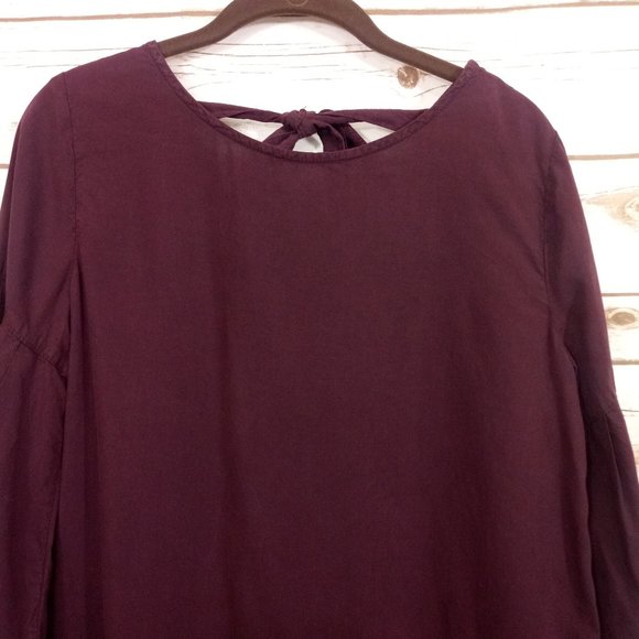 Anthro Cloth & Stone Bell Sleeved Dress Burgundy - Picture 4 of 8
